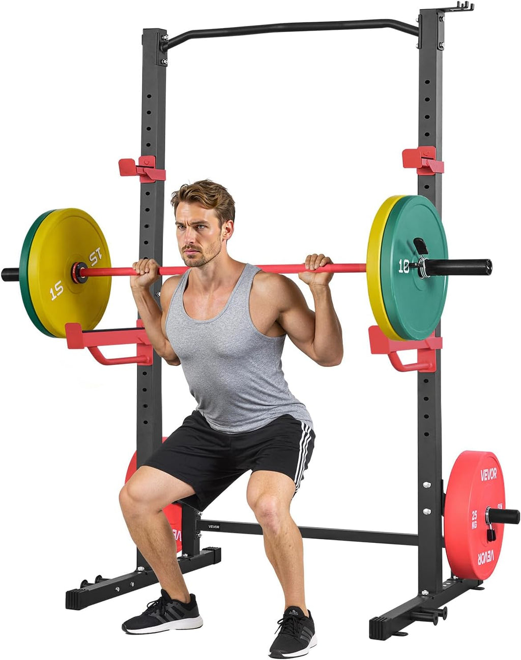 Power Cage Squat Rack, Multifunctional Squat Rack for Home Gym, Workout Strength Training Equipment for Bench Press