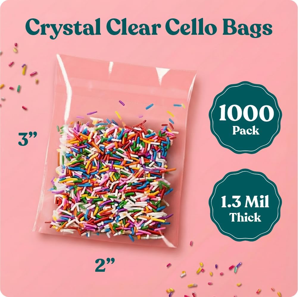 2x3 Self Sealing Cellophane Bags (1000 Pack) - Clear Cookie Bags With Seal