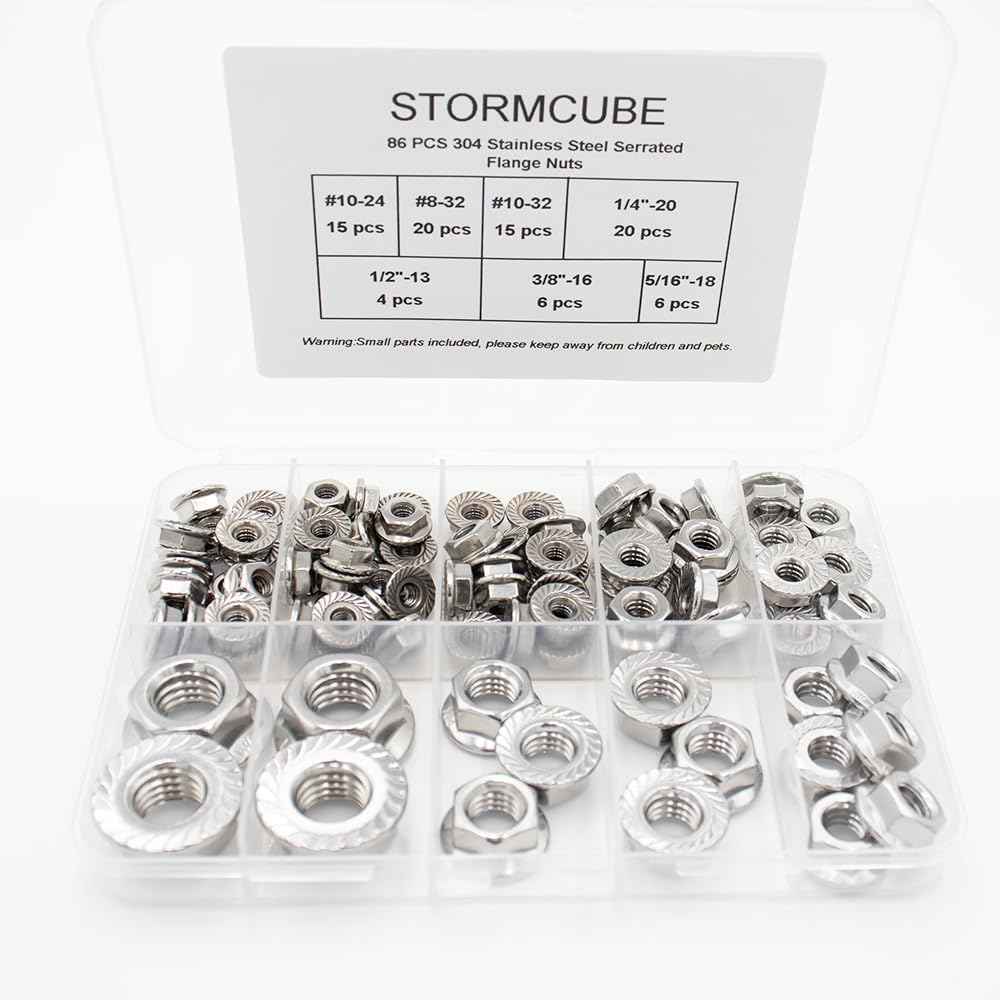 86 pcs SAE Flange Nut Assortment Kit,304 Stainless Steel Hex Lock Nuts