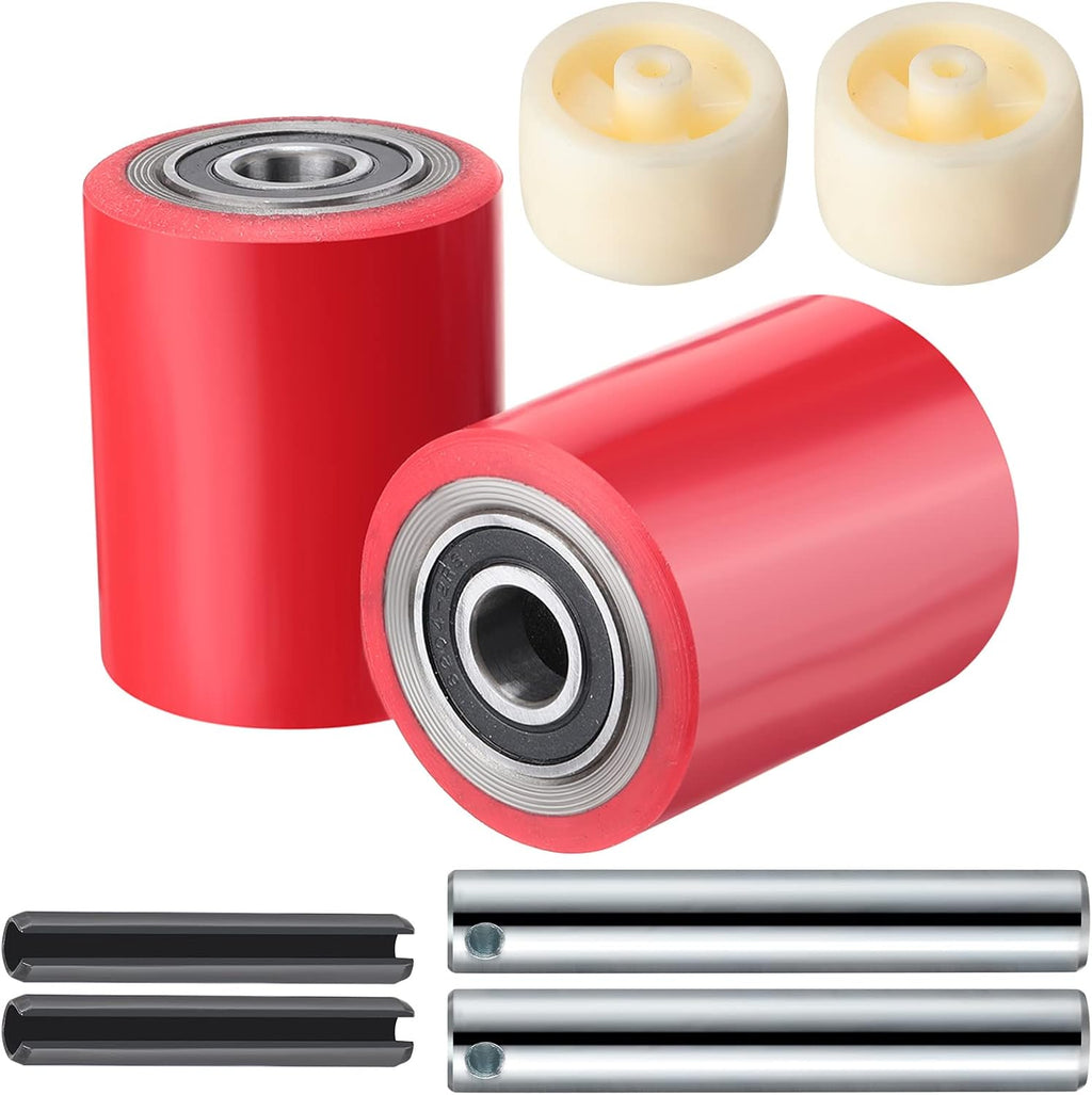 12 Pcs Pallet Jack/Truck Load Wheels Full Set 3" x 3.7" with Bearings Axles and Entry Exit Roller(Red)