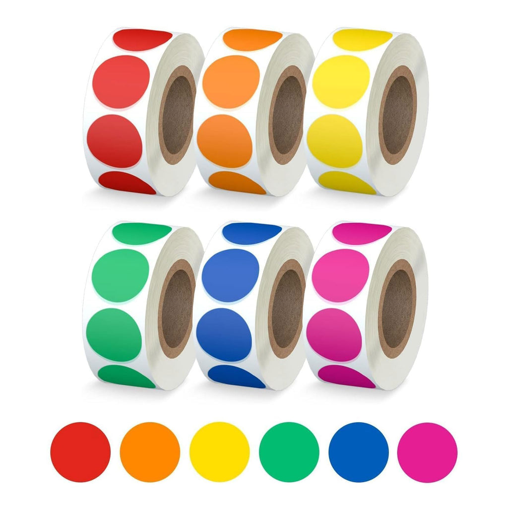 3/4" Round Color Coding Circle Dot Sticker Labels, 6 Rolls