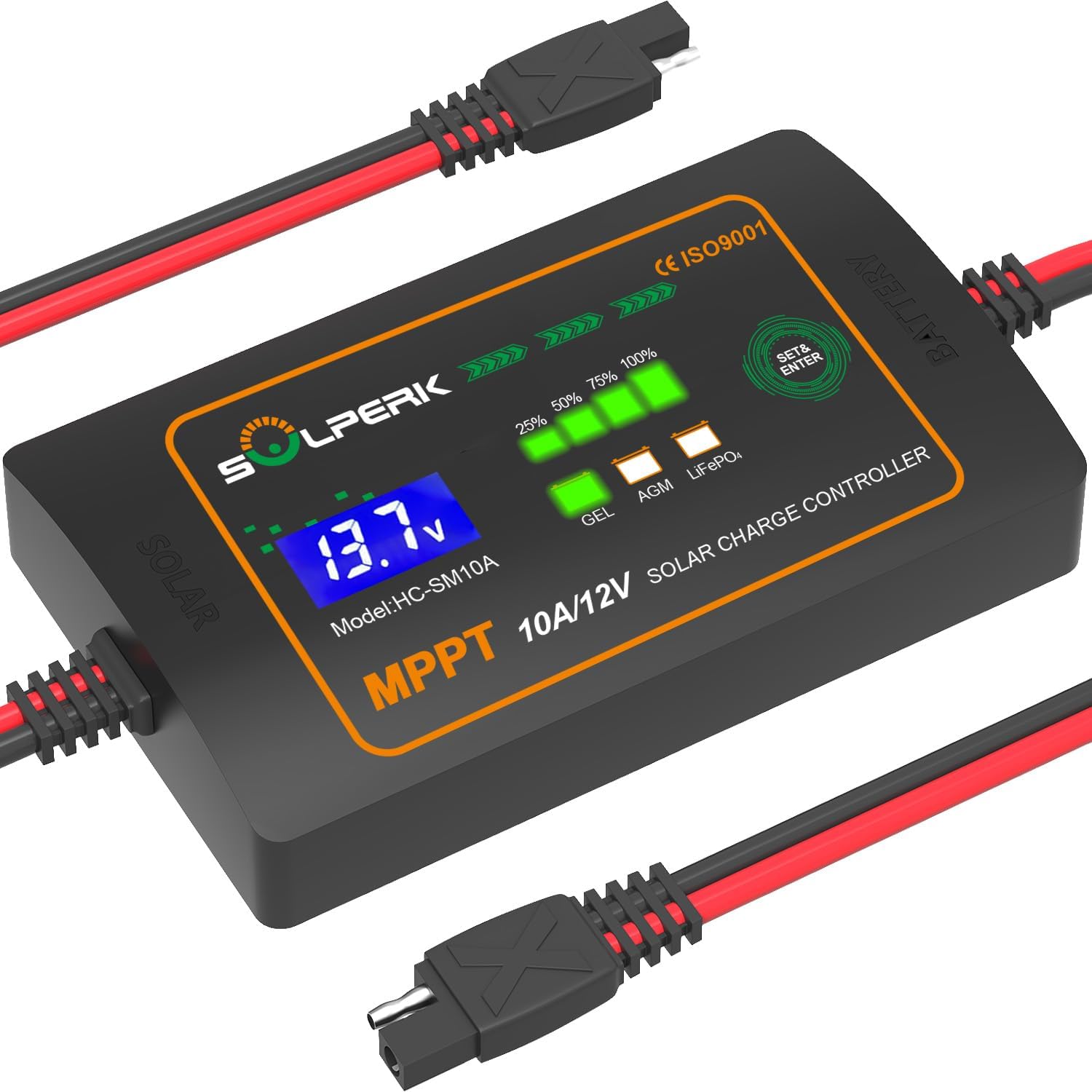 10A 12V MPPT Solar Charge Controller with LCD Display, Intelligent Solar Panel Controller Portable Solar Panel