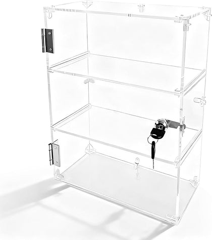 3 Shelf Acrylic Lockable Display Case for Jewelry & Valuables | 3 Tier, Clear Acrylic, Display Case, with Lock