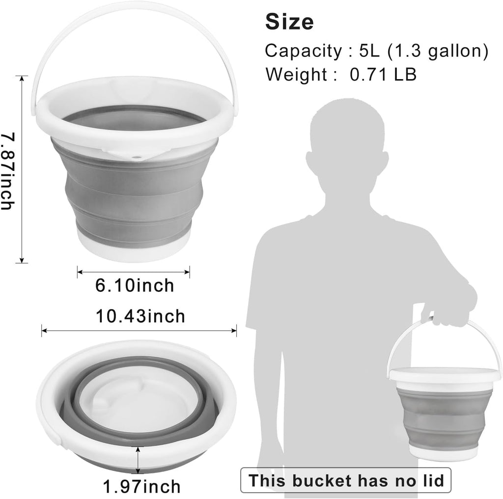 Collapsible Mop Bucket and Ice Bucket-5L(1.3 Gallon) Household Cleaning Silicone Dust Mops Bucket with no Wringer