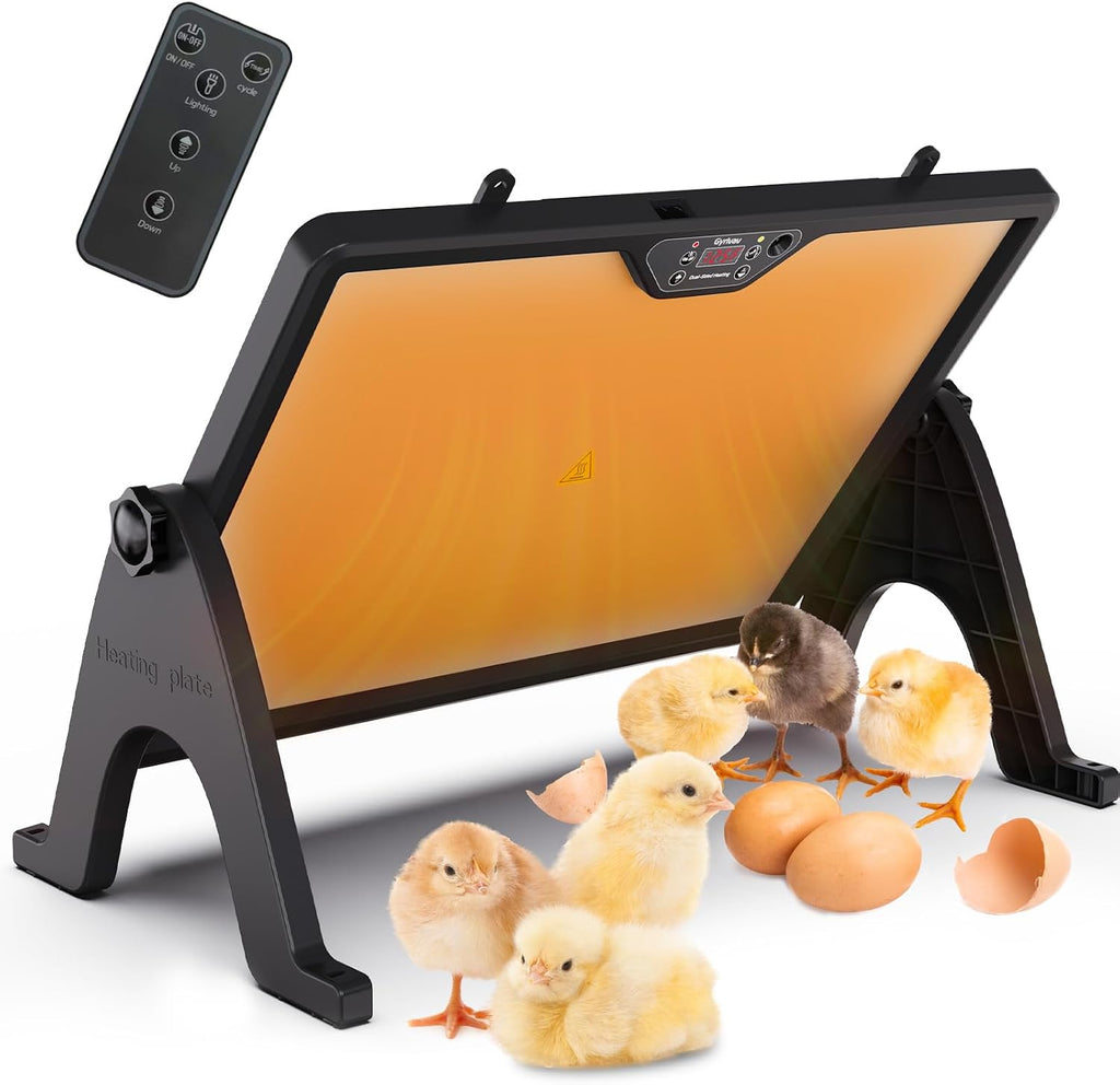 Brooder Plate Heater with Remote - 2-Sided Warming Chick Heat Plate, 4 Timers, Night Light, LED Temp Display, 180W