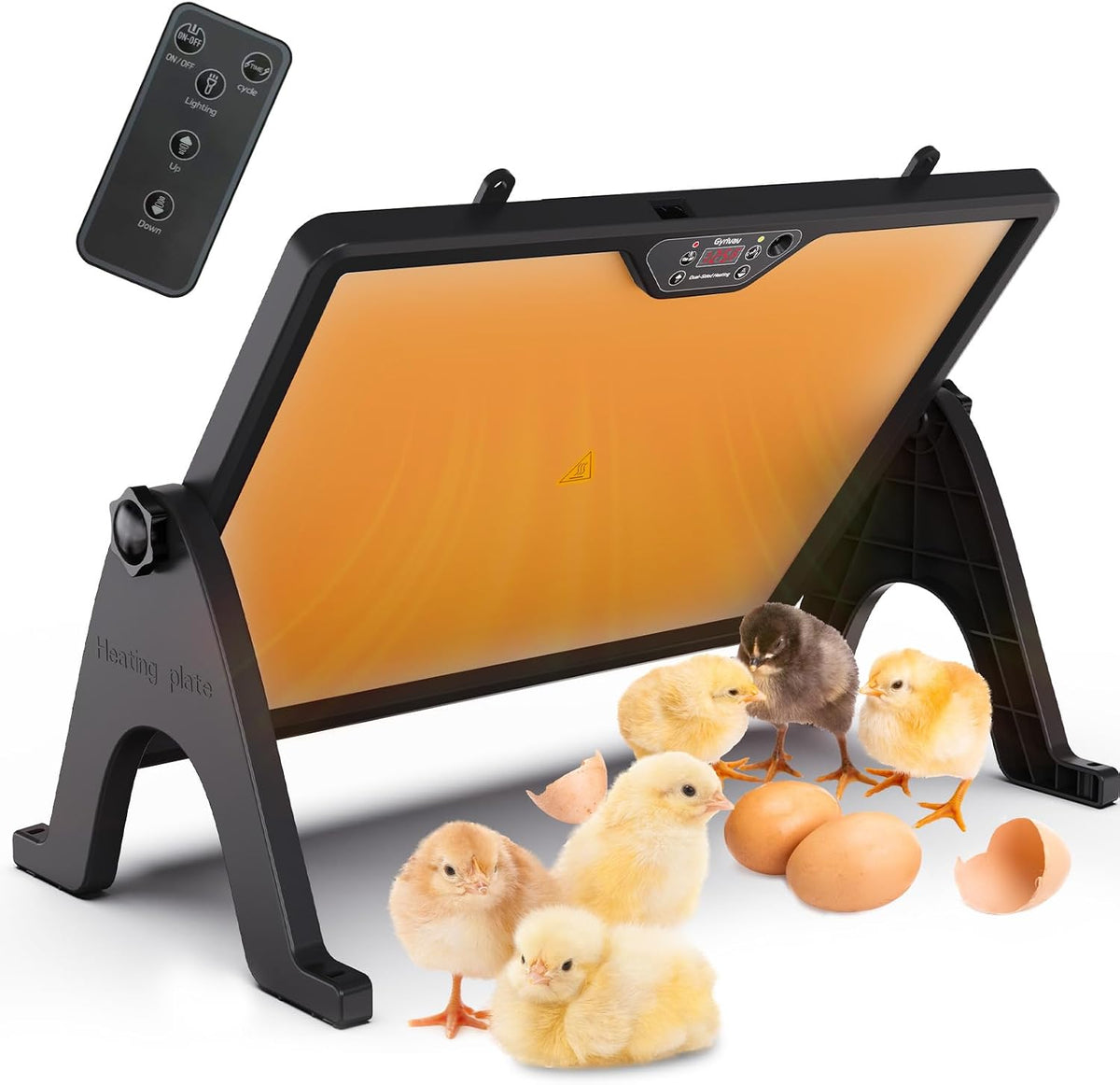 Brooder Plate Heater with Remote - 2-Sided Warming Chick Heat Plate, 4 Timers, Night Light, LED Temp Display, 180W