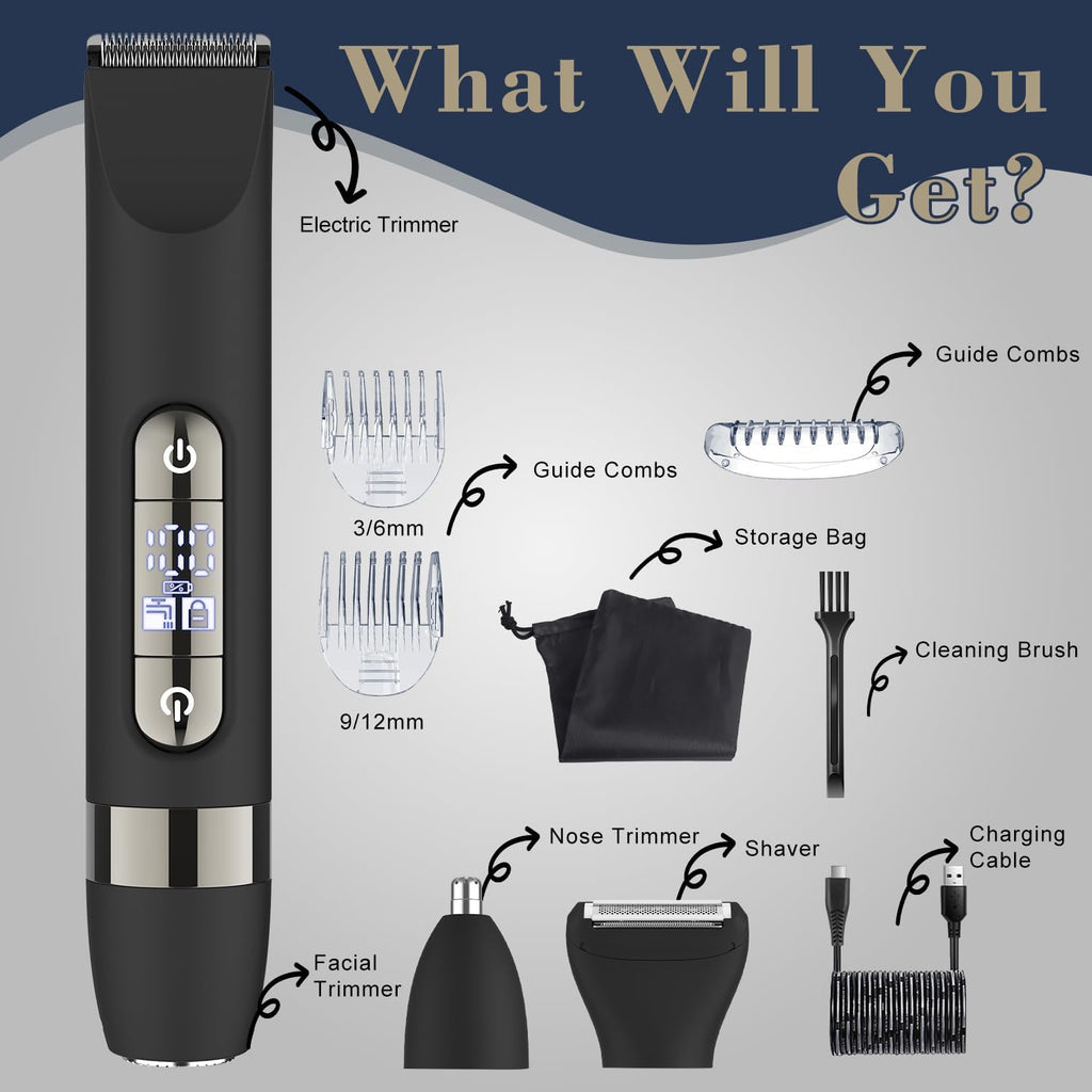 4 in 1 Multifunctional Dual - Head Body Hair Trimmer for Men, IPX7 Waterproof Groin & Body Hair Groomer, Rechargeable
