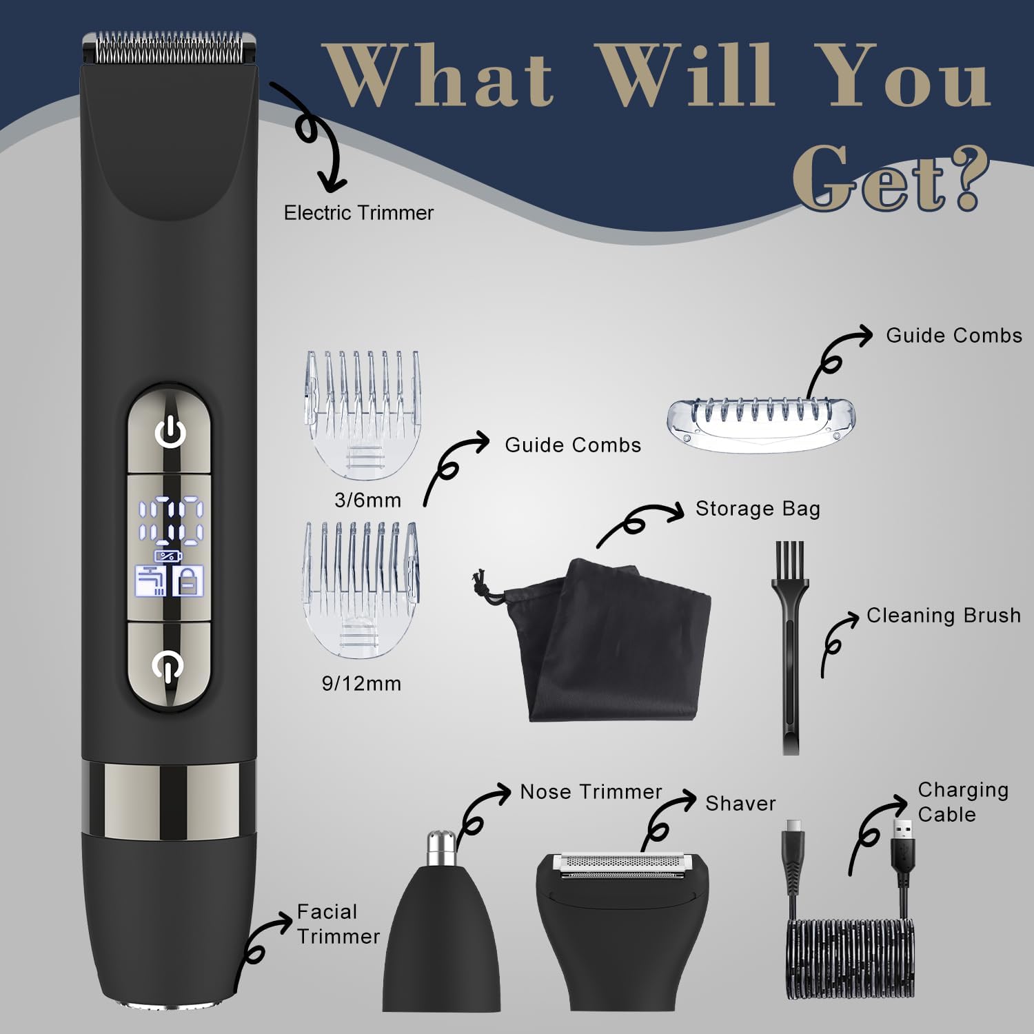 4 in 1 Multifunctional Dual - Head Body Hair Trimmer for Men, IPX7 Waterproof Groin & Body Hair Groomer, Rechargeable