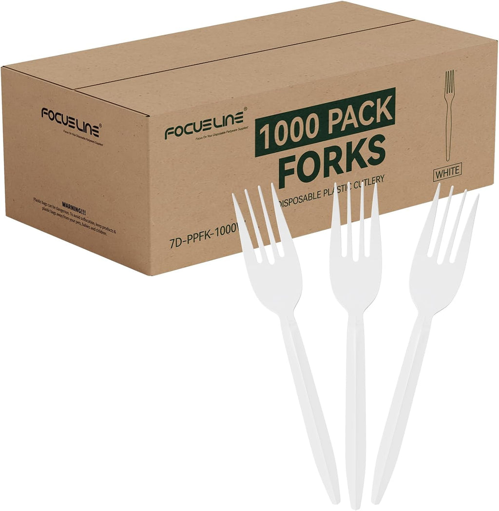 1000 Count White Plastic Forks, Disposable Forks Bulk