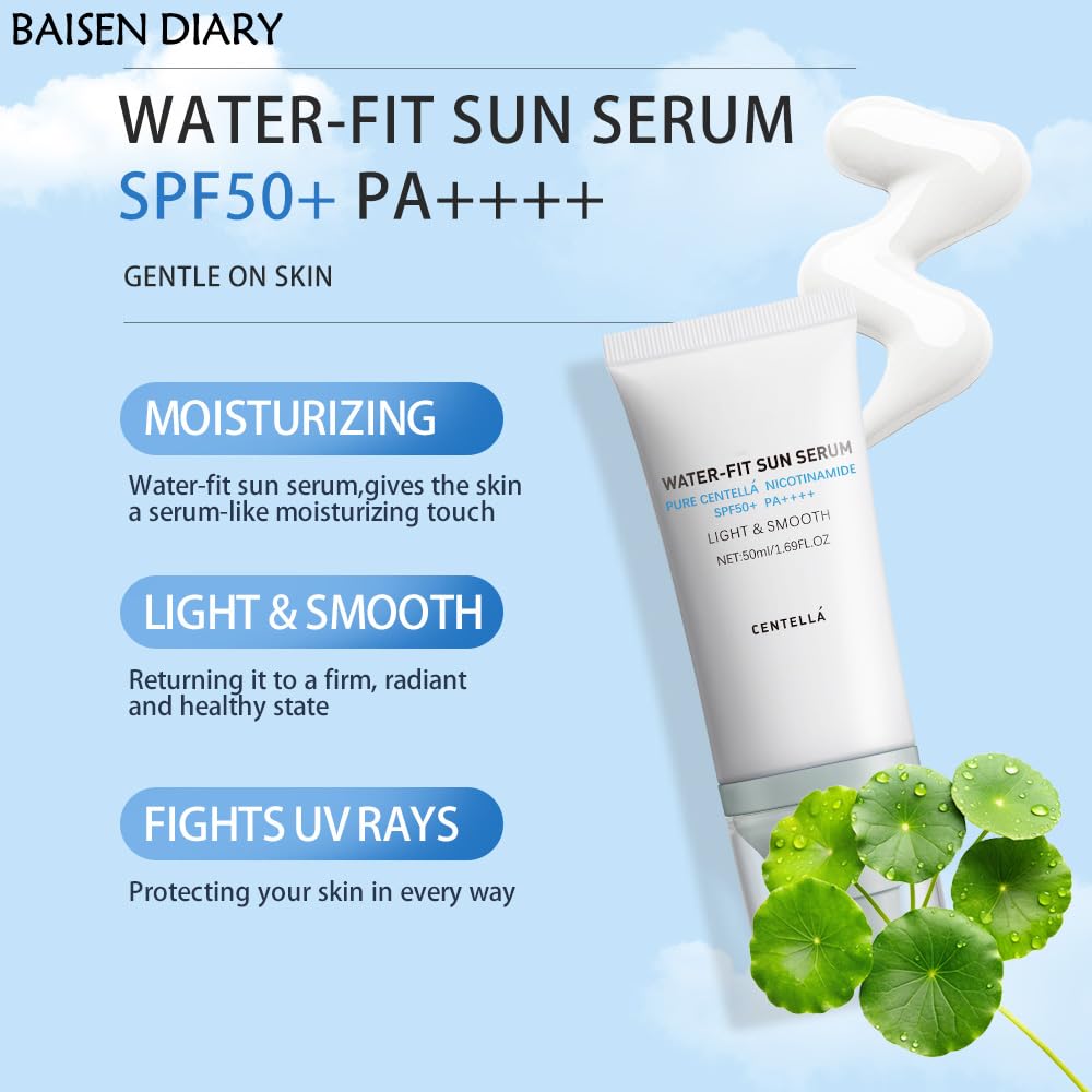 Centella Sunscreen SPF 50 PA++++, Hyalu Cica Water-Fit Sun Serum, Lightweight Sunscreen with Centella Asiatica