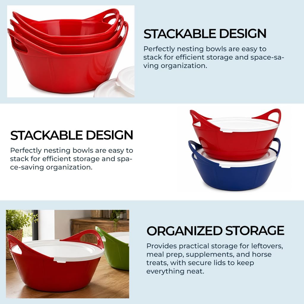Flexi Bowl with Lid, 10L Horse Feed Bucket, Stackable Feed Storage Container, Flexible BPA Free Feed Tub for Grain