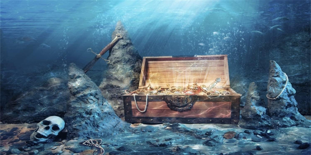 48x20 in Underwater Aquarium Backdrop Treasure Chest Fish Tank Background