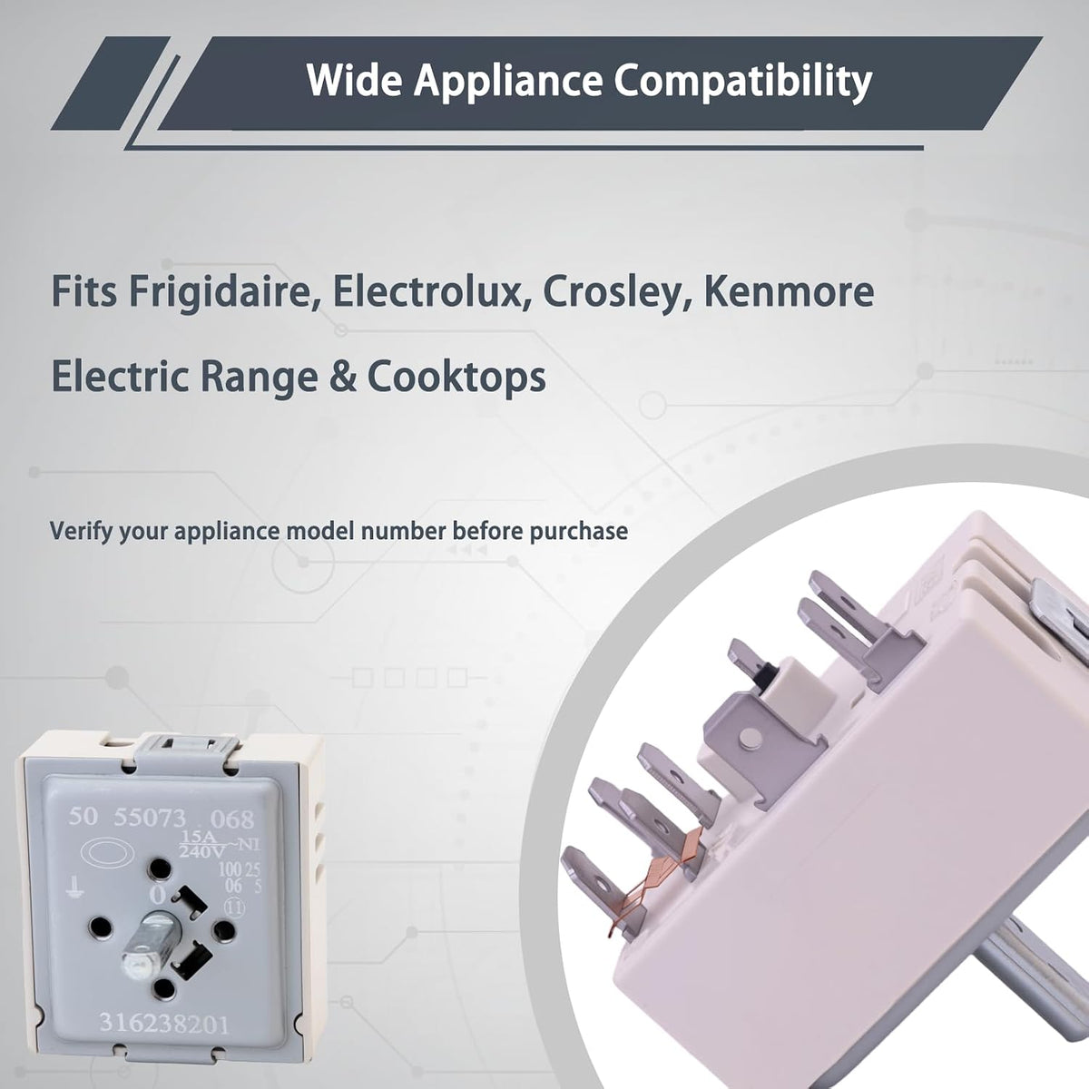 316238201 Dual‑Burner Infinite Switch for Frigidaire Cooktop