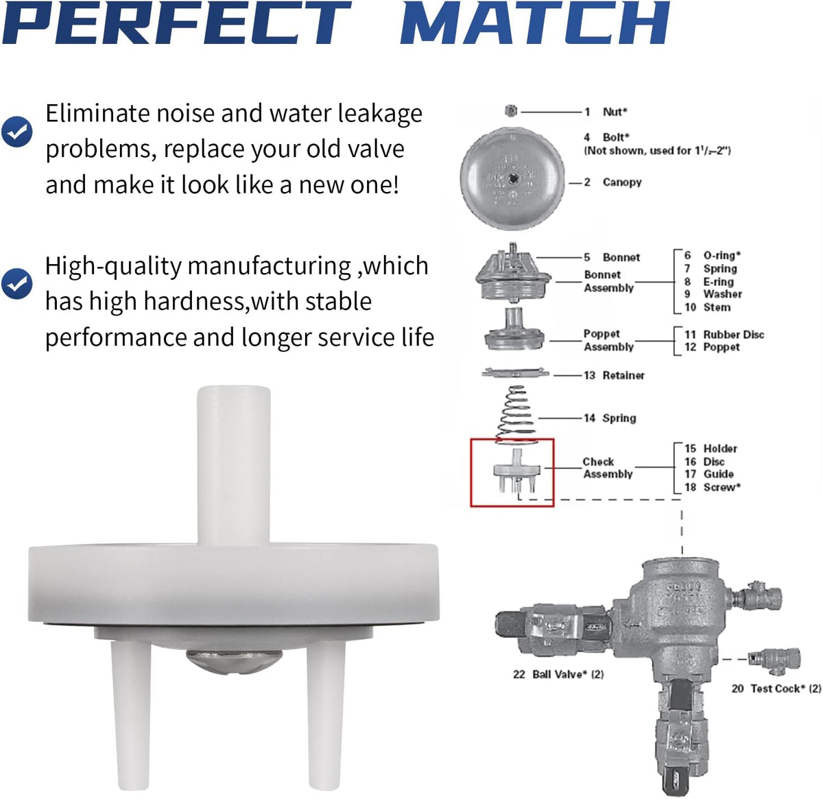 905-052 765 Check Valve Assembly Repair Kit, Fit for Model 1"-1-1/4" In Pressure Vacuum Breaker (White)