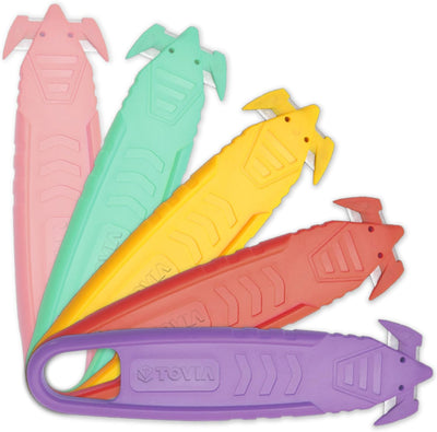 Safety Box Cutter Knife, Recessed SS Blade, 5-Pack, Assorted