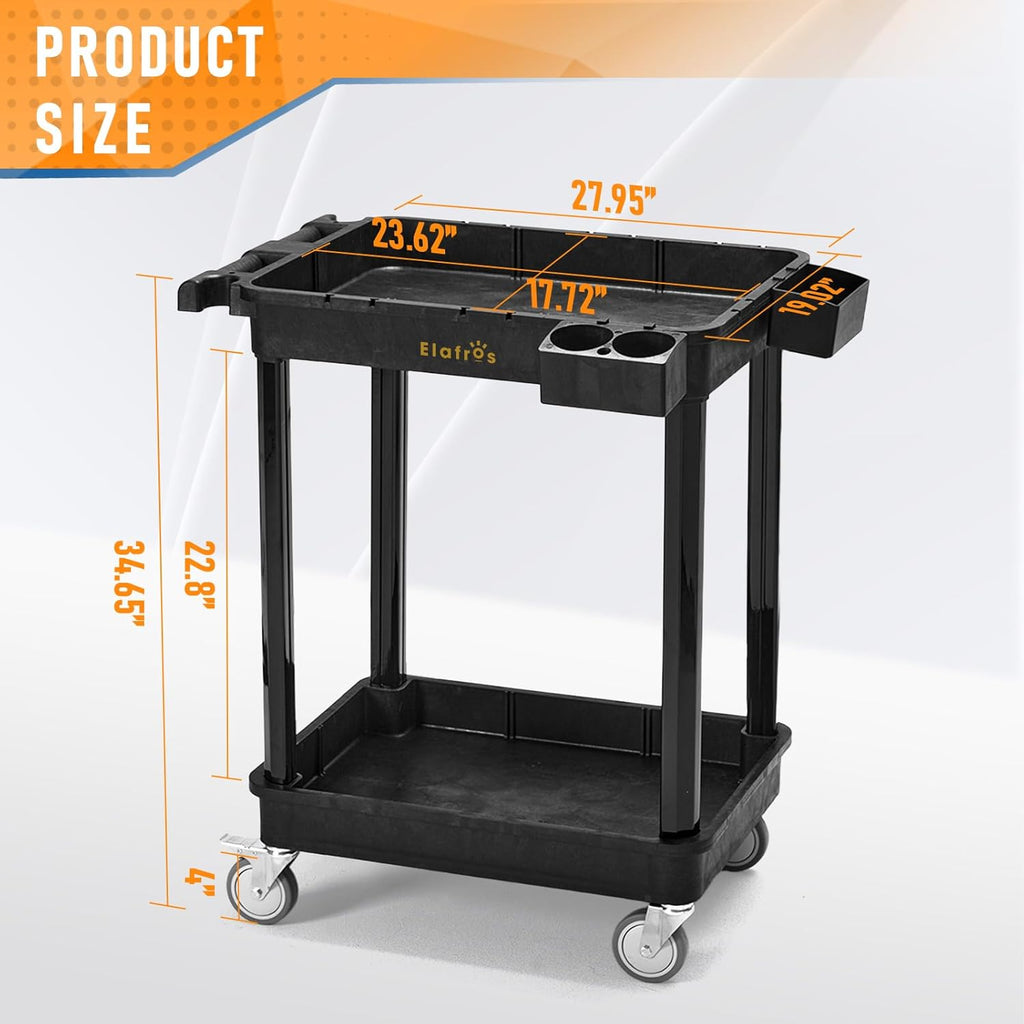 2-Shelf Heavy Duty Plastic Rolling Utility Cart, 28x19 in, 330 lbs