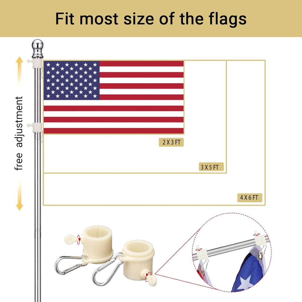 Flag Pole for Outside House in Ground - 9 ft Adjustable,5 Pronges Stake Base - Heavy Duty Inground Flag Pole Kit for
