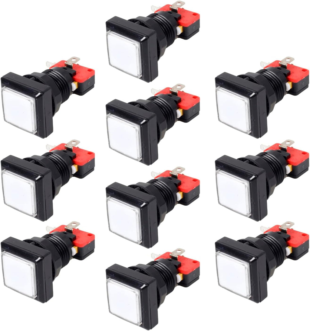 10x Arcade Square Shape LED Illuminated Push Button with Micro Switch Compatible for Arcade Machine Gaming Video Game