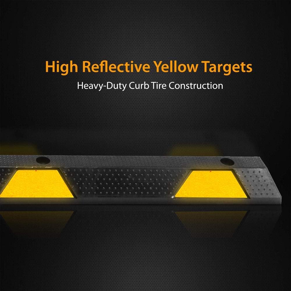 Heavy Duty Wheel Stop Garage Parking Aid for Cars & Trucks - Rubber Parking Curb with Reflective Safety Strips