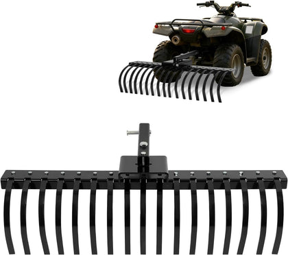 48" Tow Behind Landscape Rake Compatible with ATV UTV Tractor W/2" Receiver for Leaves, Debris, Grass, Pine Needles