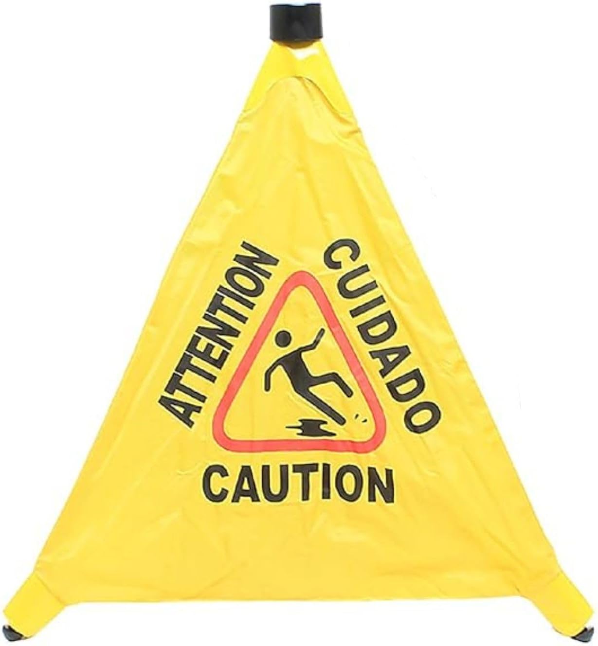 19-1/2" Pop-Up Safety Cone with Storage Tube- Multi-Lingual Caution Imprint and Wet Floor Symbol Floor Warning Sign