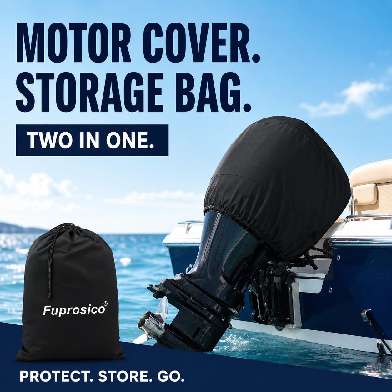 1200D Center Console Boat Cover 16-18.5ft with Motor Cover,Black | Air Vents to Keep