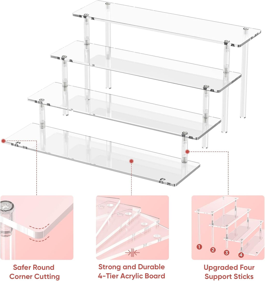 4 Tier Acrylic Display Risers, Clear Perfume Organizer, Cupcake Stand | Large Dessert Display for Party, Display