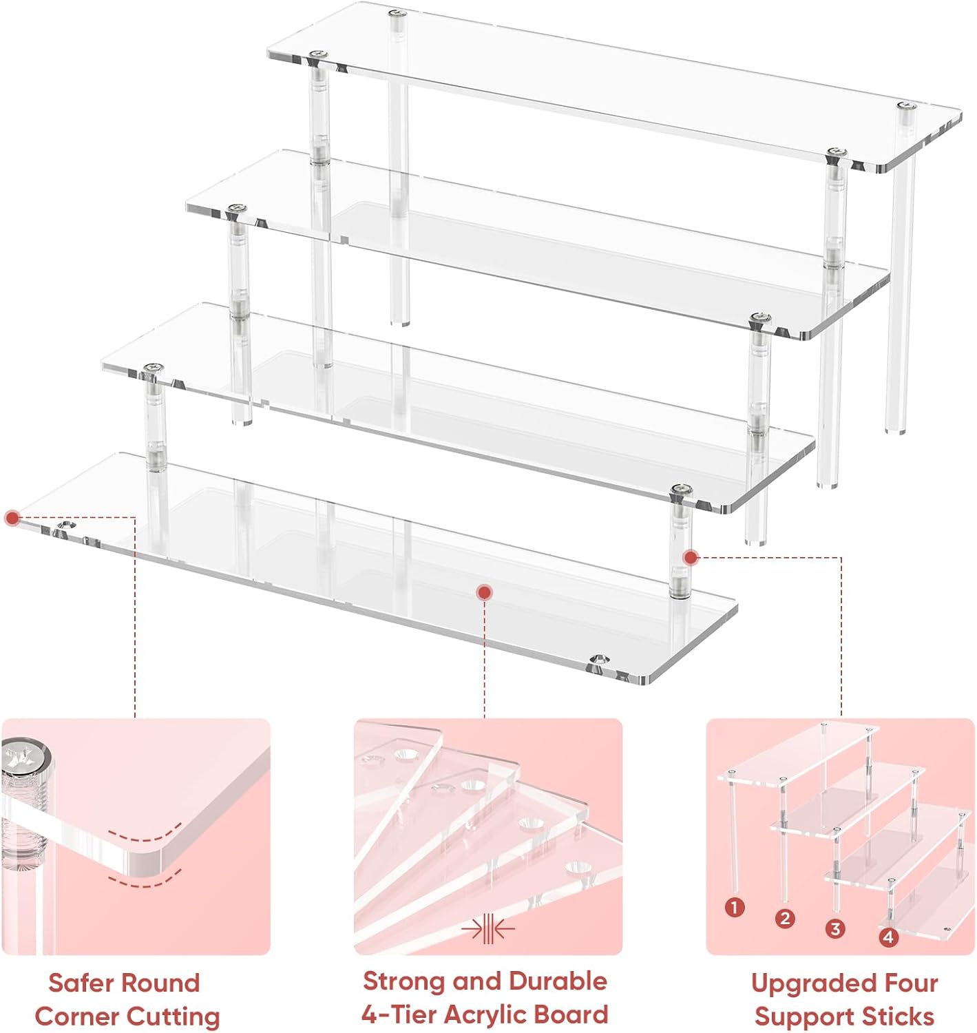 4 Tier Acrylic Display Risers, Clear Perfume Organizer, Cupcake Stand | Large Dessert Display for Party, Display