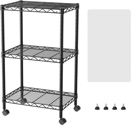 3 Small Shelves Storage Shelf Wire Shelving Unit Metal Shelf Adjustable Organizers Storage Shelving with Wheels for