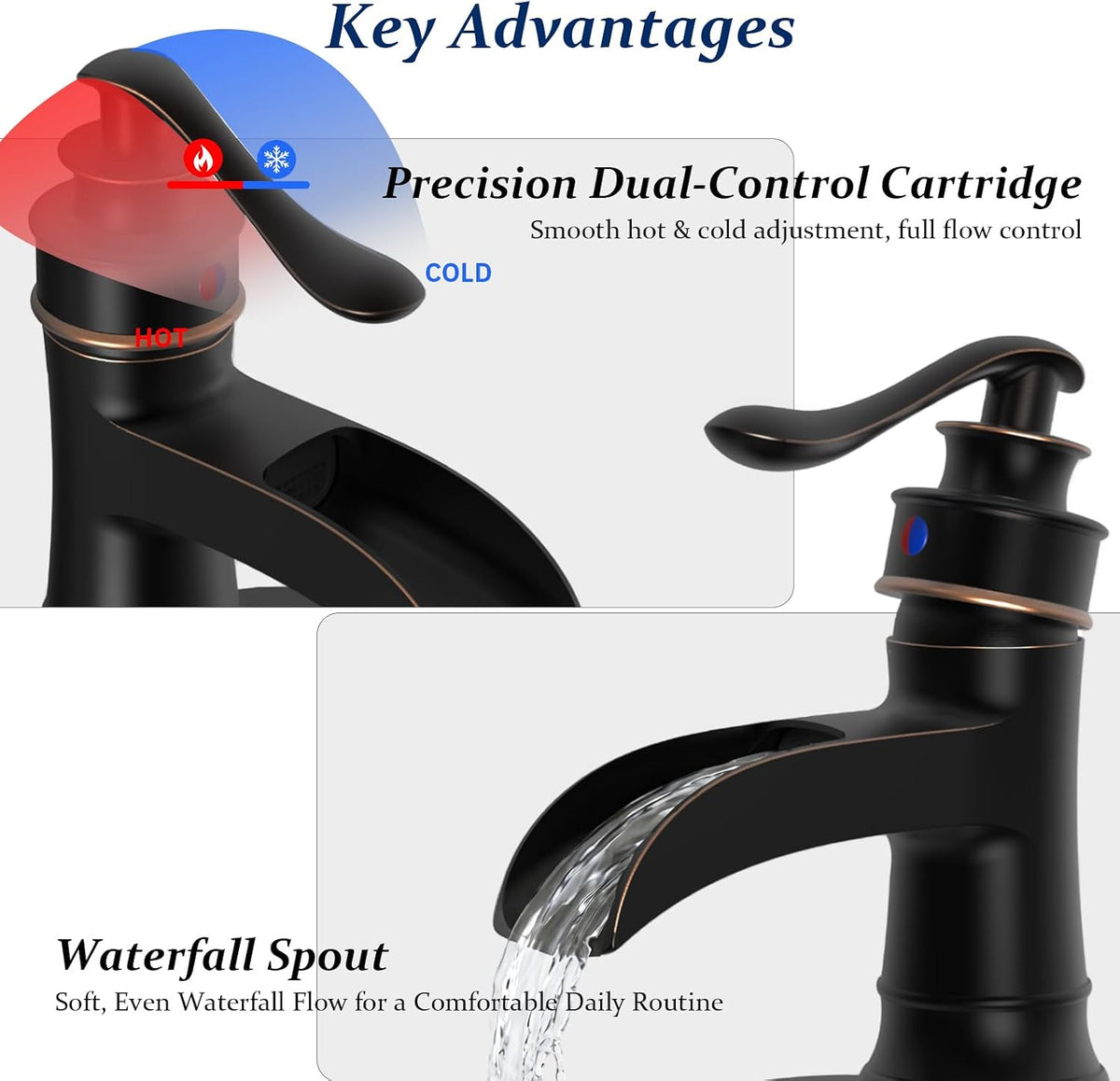 Lead-Free Brass ORB Waterfall Bathroom Faucet for Farmhouse Rustic
