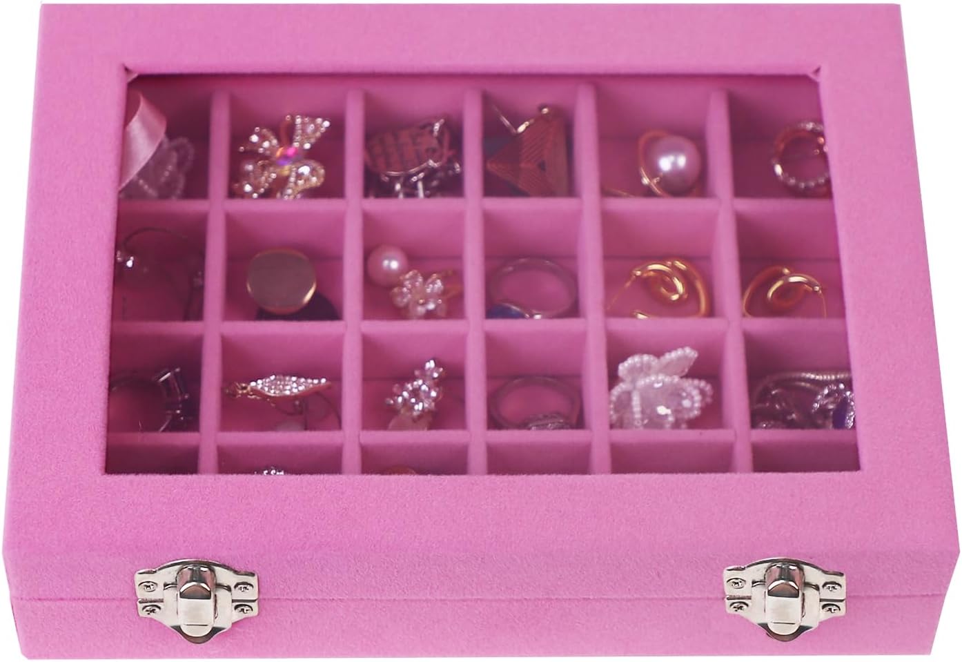 Velvet Jewelry Box 24 Grid Jewelry Earrings Display Organiser Box Ring Tray Holder Earrings Storage Case for Girls