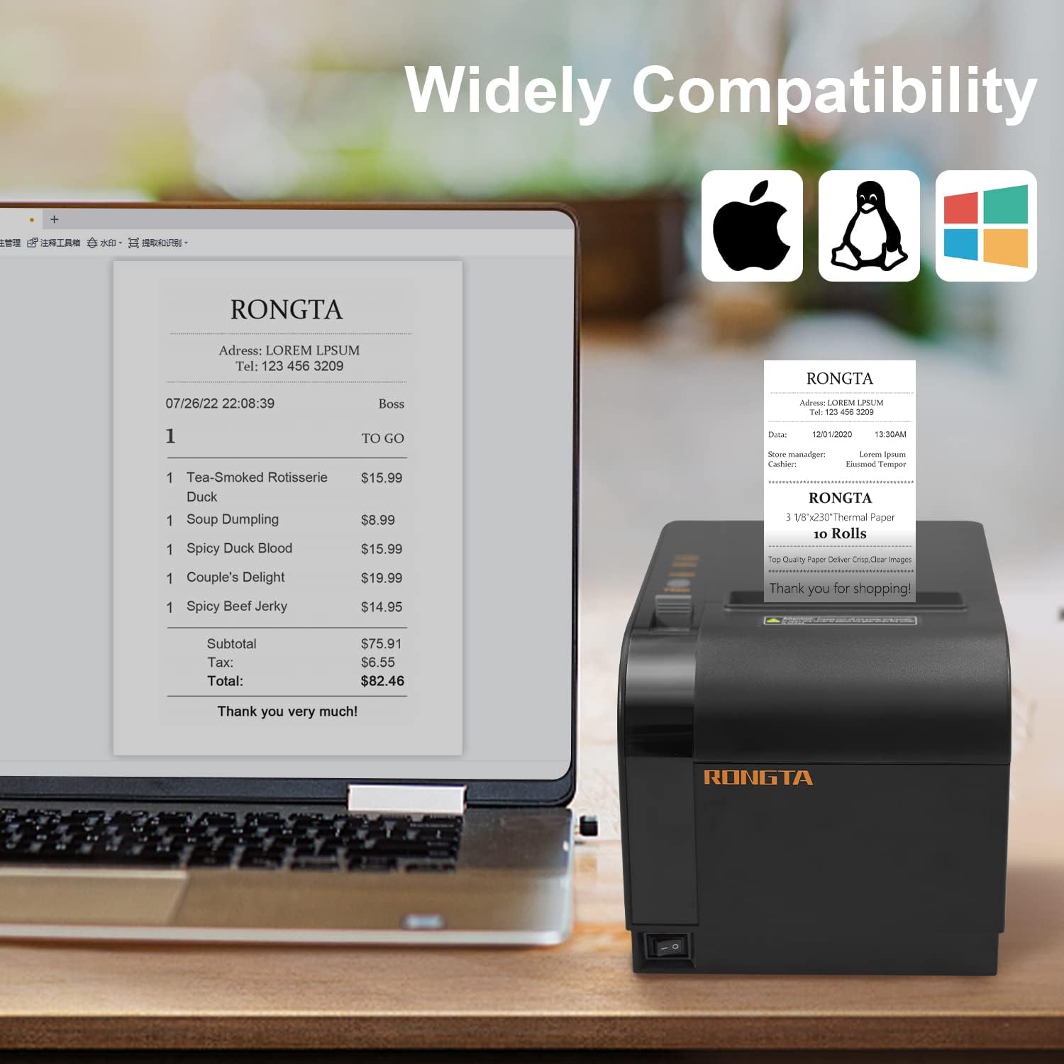 80mm Thermal POS Receipt Printer Black | 3 1/8 inch Pos Printer with Auto Cutter, USB, Serial, Ethernet