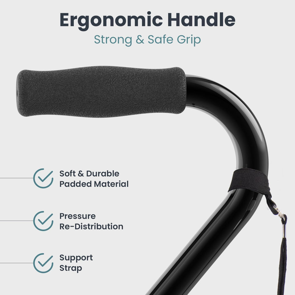 Quad Cane (300LB) - Adjustable Walking Cane with A Large 4 Pronged Base for Extra Balance & Stability, Walking Canes