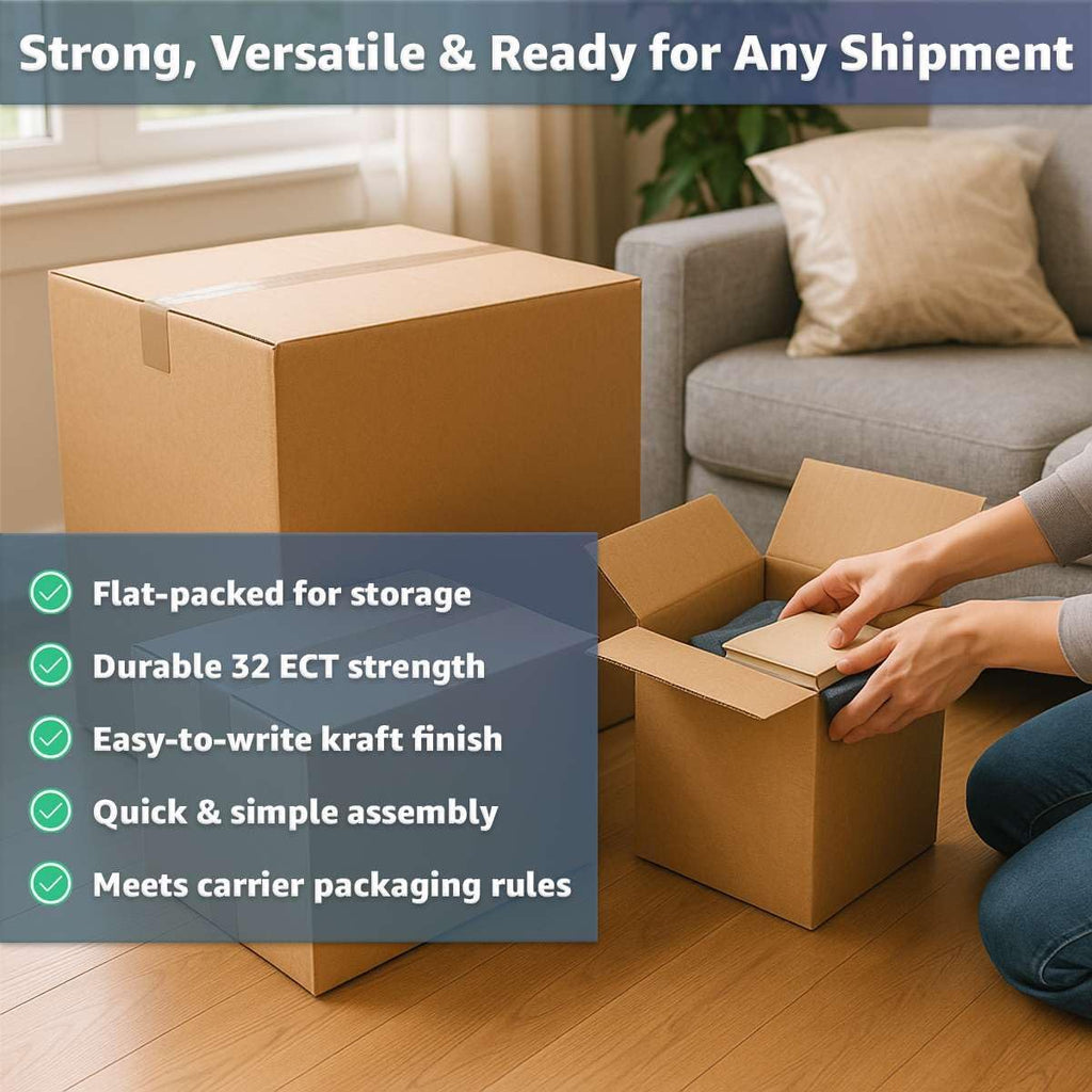 16" x 16" x 16" Kraft Corrugated Shipping Box - 25 Pack - Large Cube RSC Box for Moving, Storage, Packing - Single