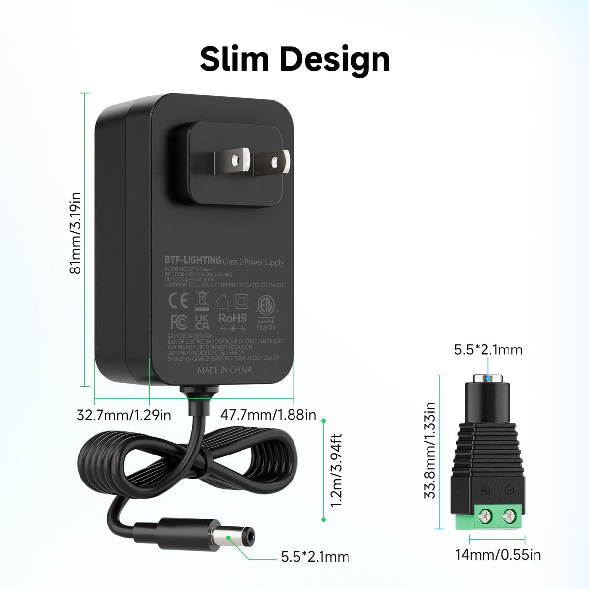BTF-LIGHTING 5V 6A 30W Power Supply Adapter ETL Listed, Class 2