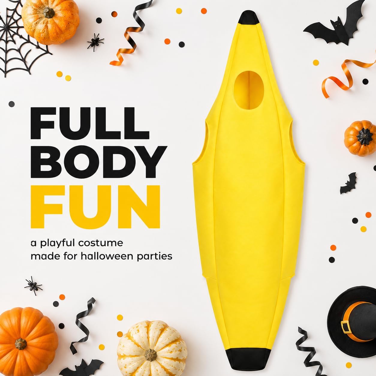 Small Banana Costume Set for Halloween Costume Man Women Dress Up Parties Cosplay Theater and Outdoor Event (54" L x