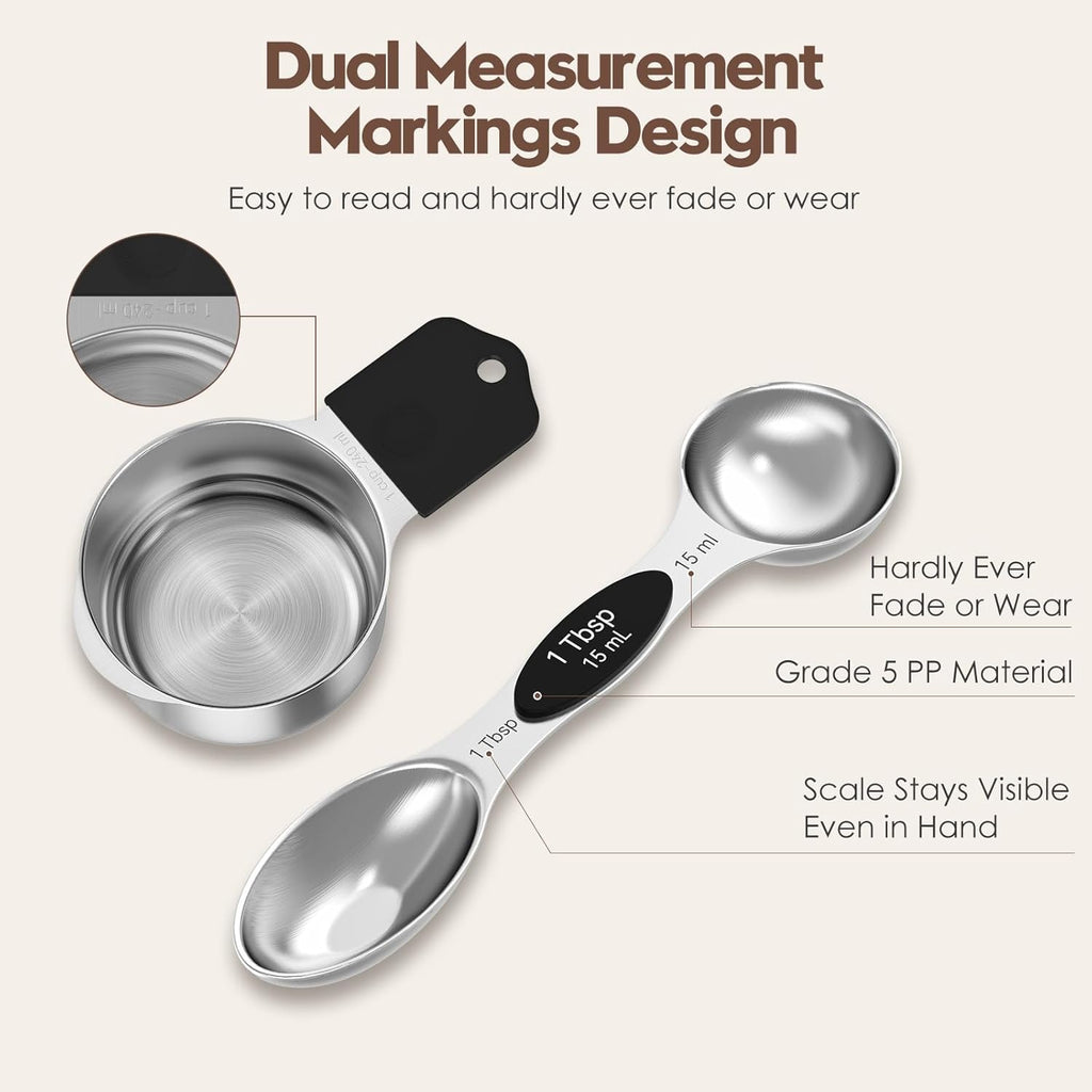 Magnetic Measuring Cups and Spoons Set – 304 Stainless Steel | Dual-sided Design | 15-Piece with Leveler | N52