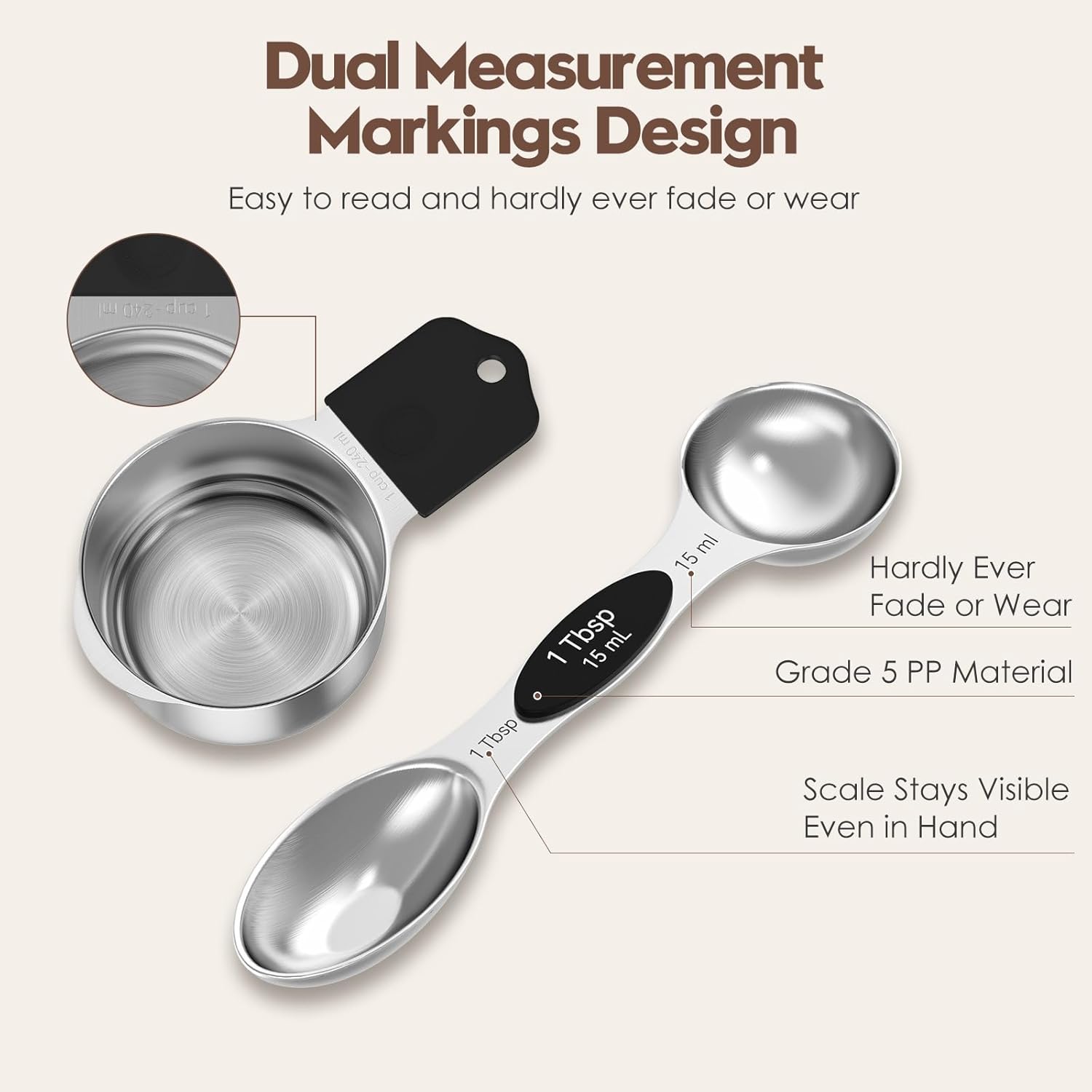 Magnetic Measuring Cups and Spoons Set – 304 Stainless Steel | Dual-sided Design | 15-Piece with Leveler | N52