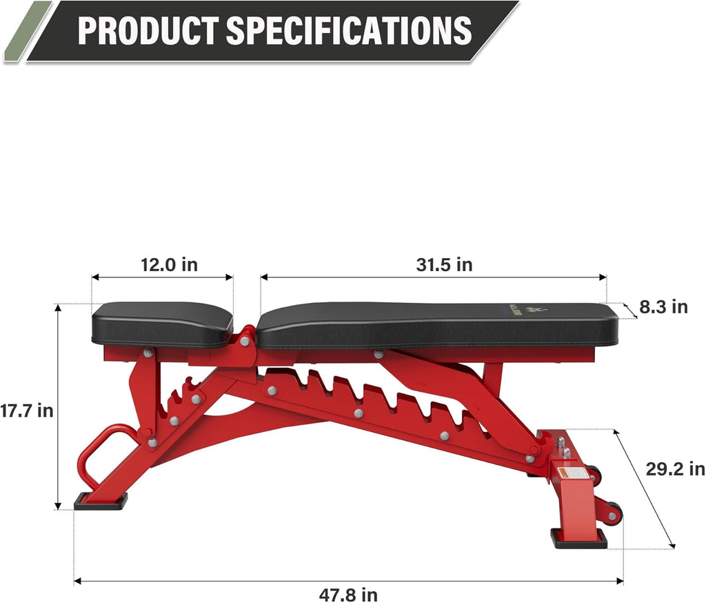 MAJOR FITNESS Weight Bench - 1300LBS Weight Capacity and 36 Adjustable Positions Strength Training Bench for Garage