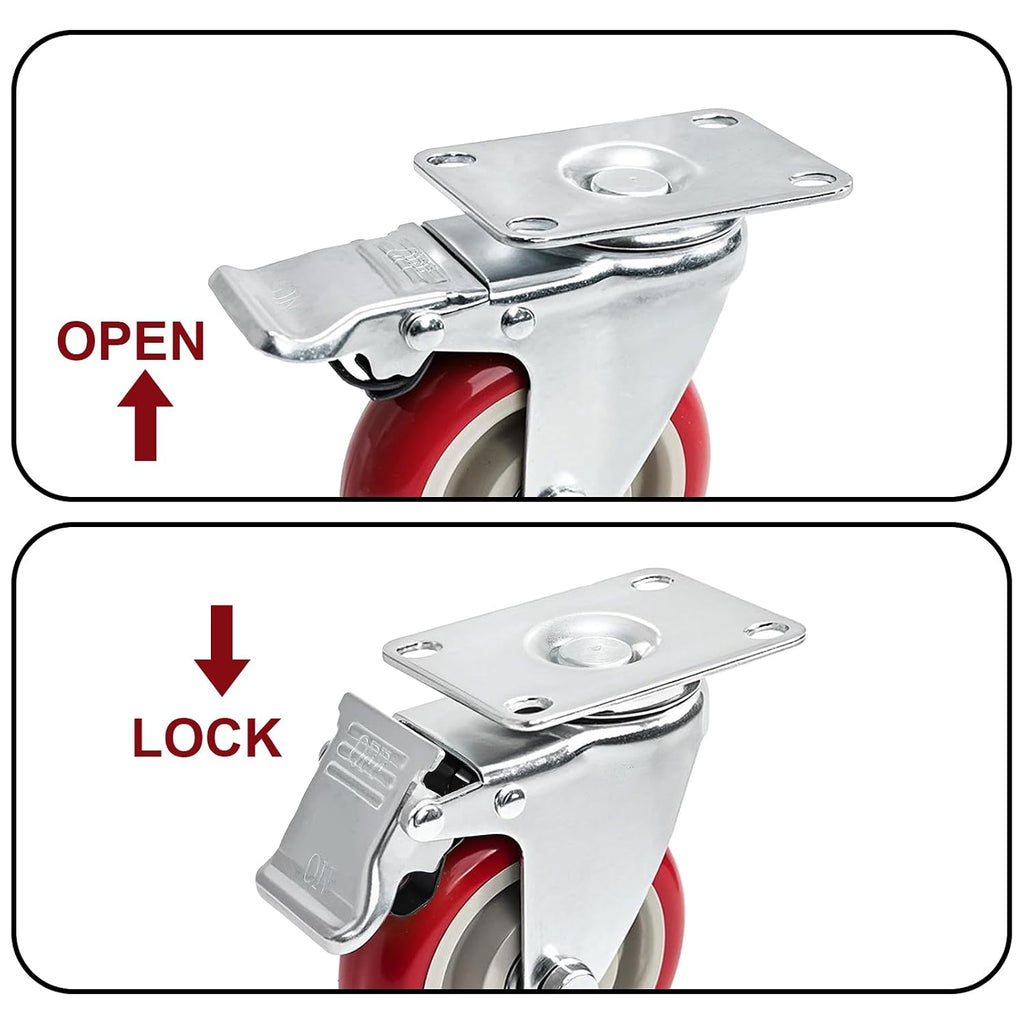 4-Inch Heavy Duty Swivel Caster Wheels Set of 4, Industrial Locking Rolling Plate Casters with Brake for Furniture