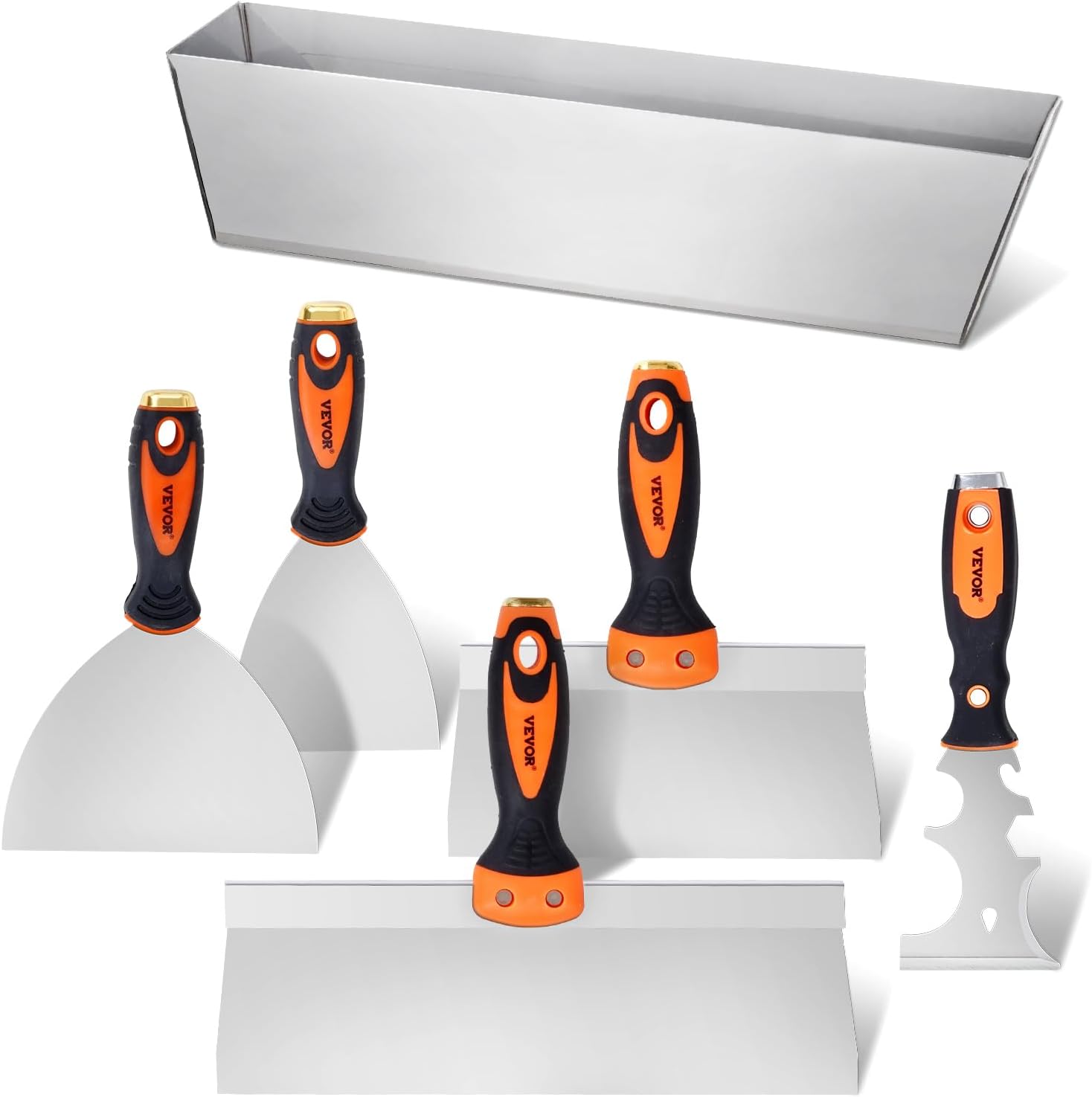 Drywall Knife Set, 6 PCS Drywall Tools Includes 3" Painter Scraper, Two Putty Knives, Two Taping Knives and 12" Mud