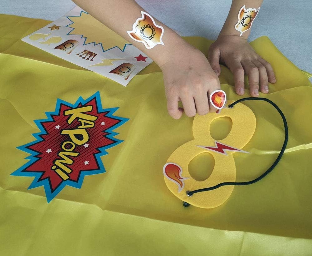 Superhero Capes and Masks for Kids Boys Girls 24 sets with Stickers Decoration for Super hero themed Birthday Party