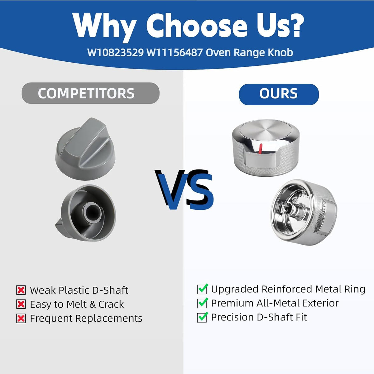 W11156487 W10823529 Oven Knob for KitchenAid Whirlpool Range Stove (2 Pack)