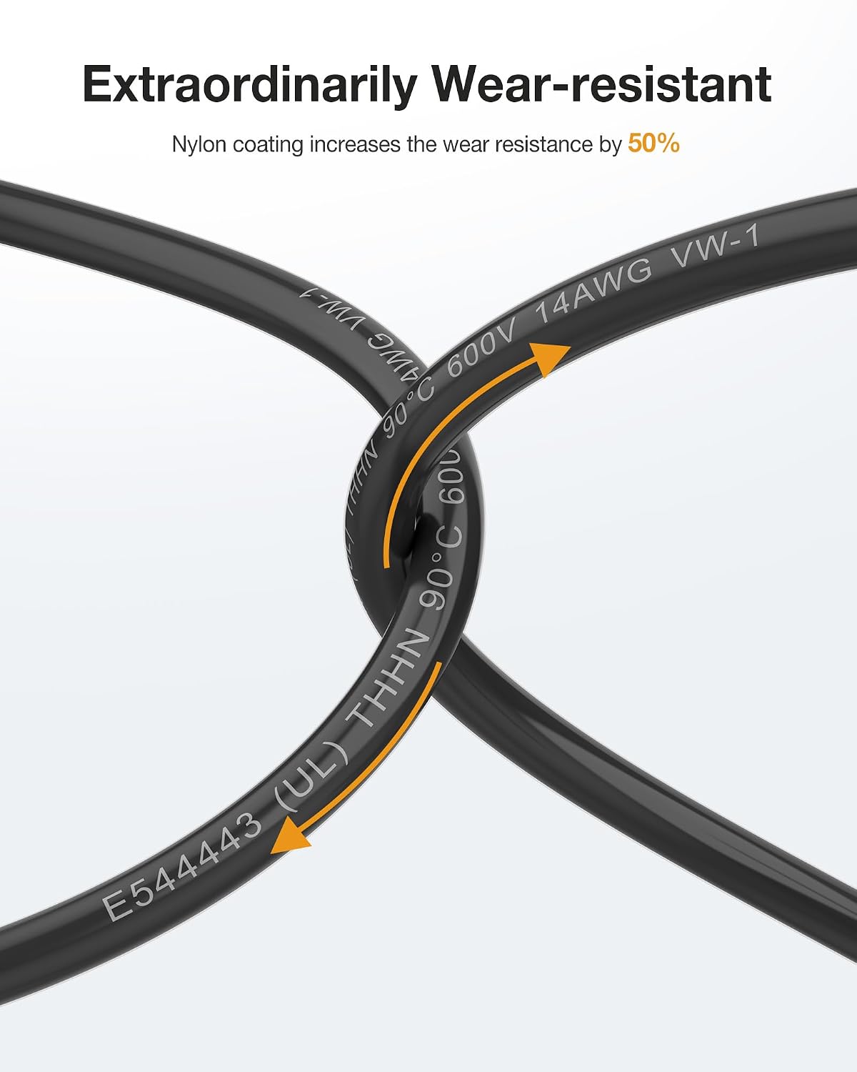 14 Gauge THHN Wire, Stranded Oxygen-Free Copper Wire, Black, 50FT