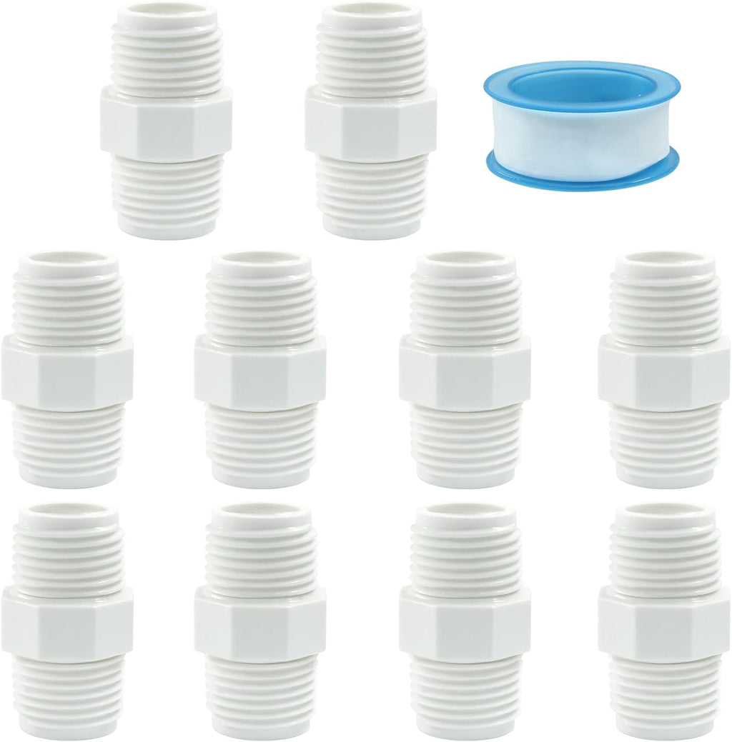 1/2 Inch PVC Nipple Coupling Adapter, 10Pcs