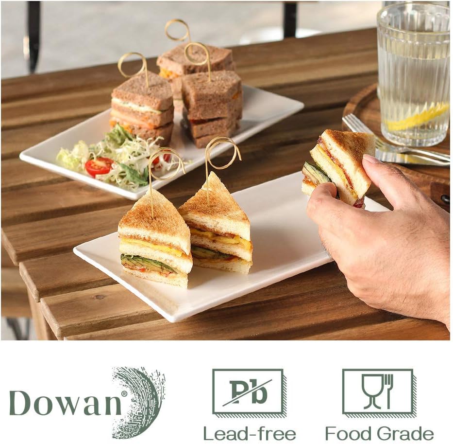 12" Rectangle Plates Set of 4 - White Serving Platters for Party, Wedding, and Entertaining - Rectangular Serving
