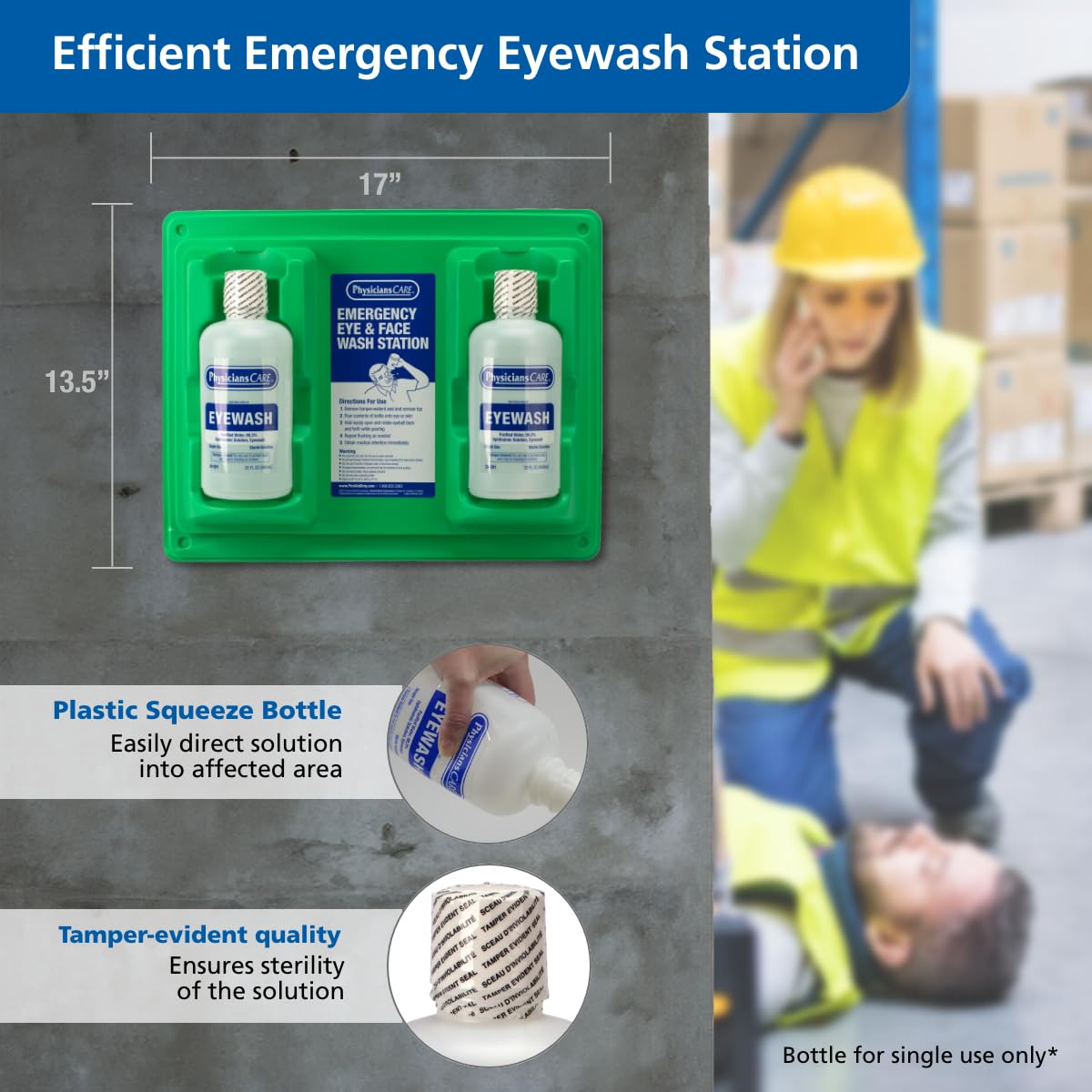 Wall-Mount Eyewash Station with Two 32 oz Bottles