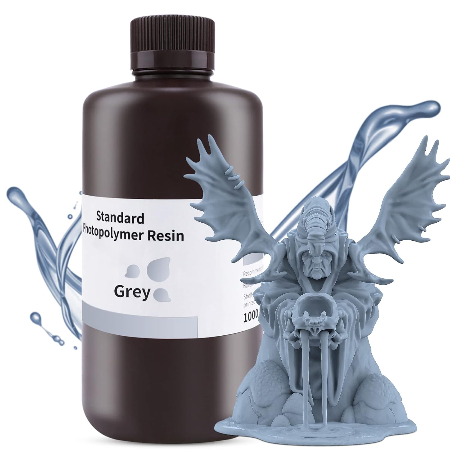 ELEGOO 3D Printer Resin Grey 1000G Standard Photopolymer Resin | 405nm Fast UV Curing High Precision, Non Toxic 3D