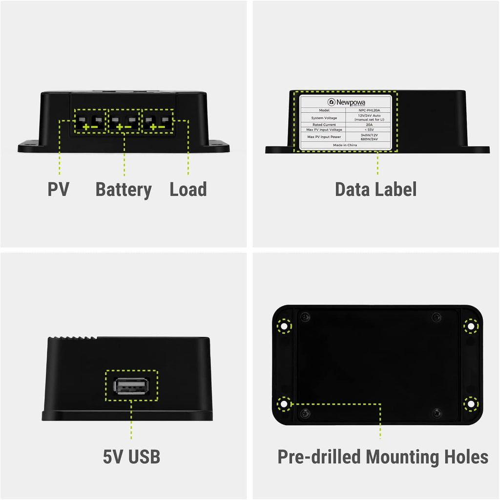 10A Solar Charge Controller - 12V/24V PWM Compact Design LCD Display Off Grid Solar Panel Adjustablefor AGM, Gel
