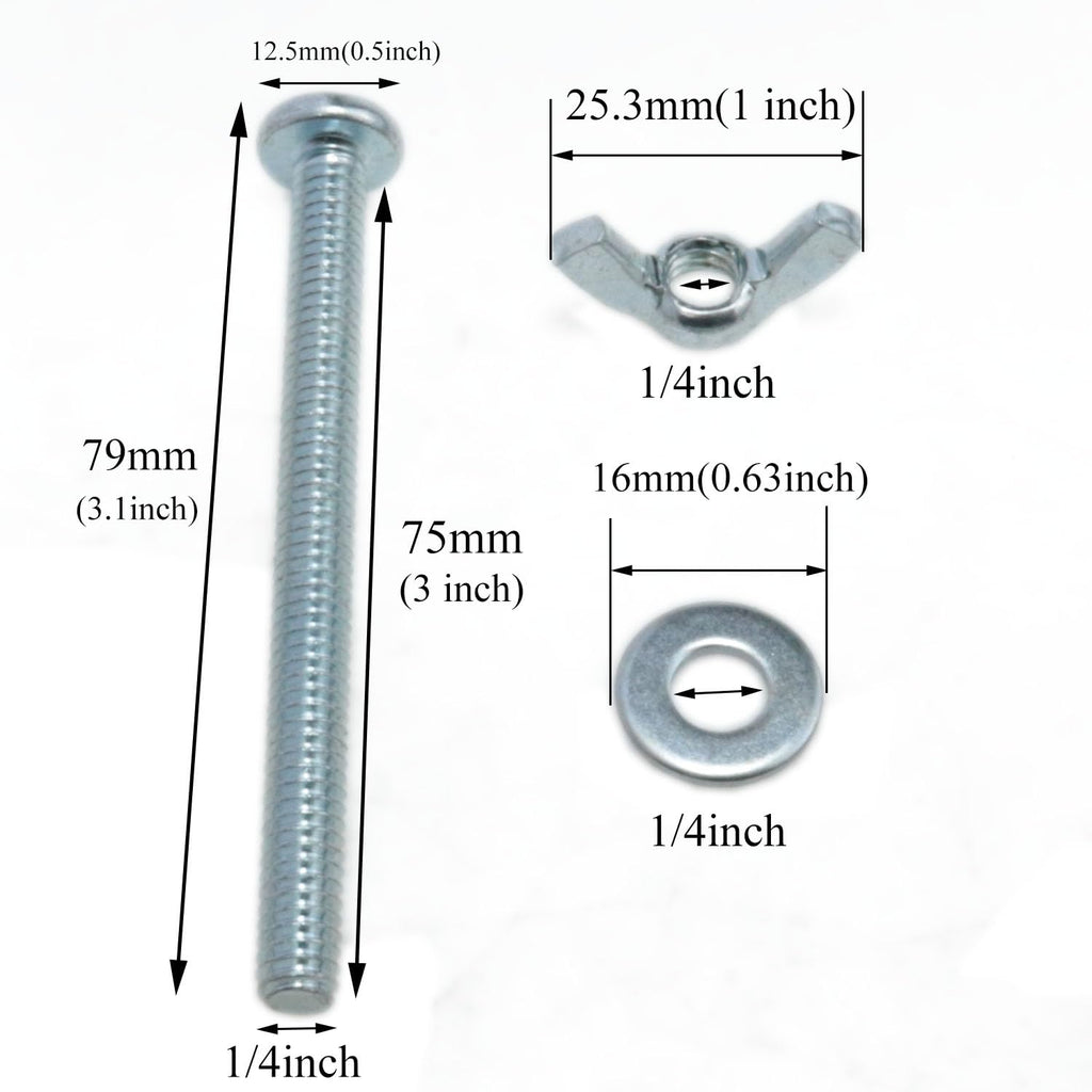 10 Sets 1/4-20 x 3 Inch Wing Nuts and Bolts with Washers
